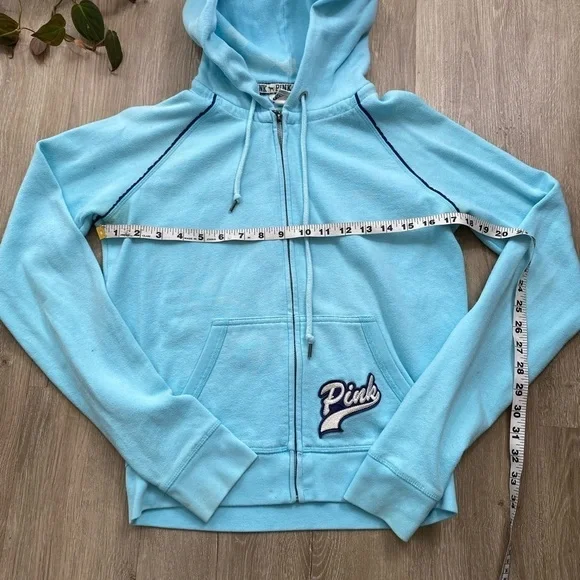 Vintage Y2K 00’s 08’ PINK Victoria's Secret Light Blue Peace Sign Zip Up Hoodie - Picture 4 of 16